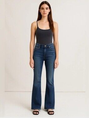 Habitual Casey High Rise Flare Wide Leg Jeans Selvedge Premium Denim Dark Size 6